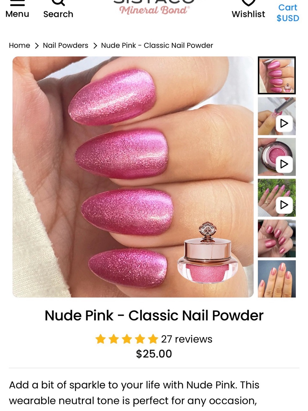 Sistaco Nude Pink Shimmer Nail Powder
